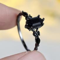 Black Gold Plated Galaxy Sandstone Ring for Women Vintage Gothic Black Crystal Engagement Ring Statement Jewelry 6