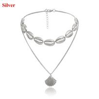 Golden Silver Chain Choker Bohemian Multilayer Shell Necklace Cowry Seashell Pendant Beach Jewelry sidabras