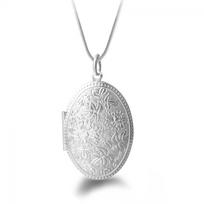 Charm sanke Chain women’s Photo Locket Necklace Round Box Pendant Silver Plated
