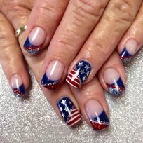 24pcs Independence Day Press-On Nails Set - Glossy, Short Oval with Star & Stripe Designs for Women and Girls 24pcs