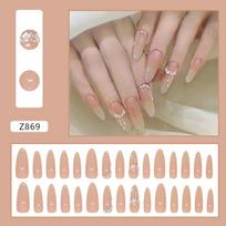 30 Pcs Foreign Trade False Nails Almond Nail Art Tablets Fairy Nail Patches Simple Medium and Long Almond Nail Tablets Diamond 30 Pieces