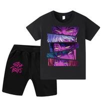 WA1215 Kids Boys Girls Kpop Rumi Zoey Mira Sajaboys Print Short Sleeves T-shirt Shorts Pants Sets 100cm juoda