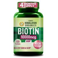 Vlado's Himalayan Organics Biotin Tablets 10000 Mcg Hair Skin Nail Support Supplement Daily Wellness Tablets 120 Count