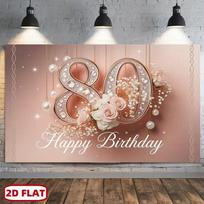 2D 80th Birthday Photography Backdrop, Pink Floral & Diamond Background 47.2x31.5inch/120*80cm