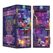 Tonecheer Book Nook 3D DIY Miniature Dollhouse 3D Cyberpunk Wooden Bookshelf DIY Birthday Gift Kit, Puzzle, Puzzle, Bookend, Bookknock, Decoration,