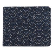 Inden Bill Compartment with Coin Navy Blue with White Seigaiha [Inden-ya] Bi-fold Wallet, J, Pocket, Deerskin, Lacquer, Pattern, 2006-14-004