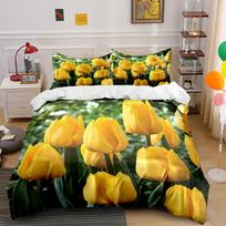 Yellow tulips with greenery. Bedding sets Duvet cover sets Duvet covers Pillowcases(1*Duvet Cover 2*Pillowcases without duvet insert) 135x200cm