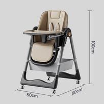 High chair, children's folding feeding chair with a table, with wheels ruda