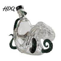 Spirit Preservation Bottle Octopus Shaped Whiskey Decanter 3D Blown Glass Wine with Stopper Handmade 400ml Lead-Free Barware Creative Bar gryna/žalia