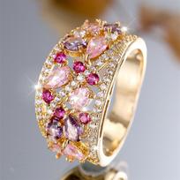 Pink Purple Crystal Water Drop Stone Engagement Rings For Women Vintage Gold Color Wedding Bands Birthstone Jewelry Party Gifts 6