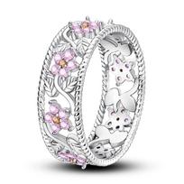 CopperVintage Begonia Flower Ring for Women Pink CZ Inlaid Hollow Dainty Wedding Party Fine Versatile Jewelry Gift 9