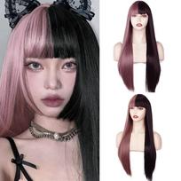 Sintetiniai ilgi tiesūs pusiau juodi pusiau raudoni perukai su kirpčiukais, pluošto perukas moterims, Cosplay, vakarėliams 60cm white