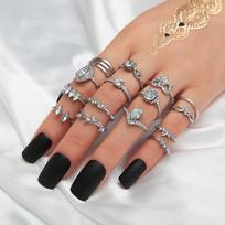 New Open Water Drop Joint Ring Hollow Love Ring 15 Piece Set Ring Jewelry 6