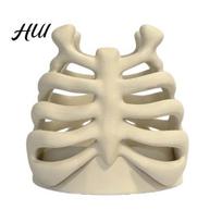 Gothic Makeup Brush Holder Ribcage Pen 3D Printed Anatomy-Themed Skull Matte Black Desktop Organizer for Vanity Desk Office Room Decor Retro Style balta