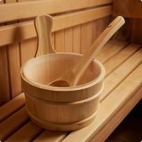 Sauna Water Bucket Reinforced Banding Wooden and Ladle Set Wide Open Top Fir Wood