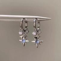 Korean Blue Crystal Octagonal Drop Earrings for Women Exquisite Simple Metal Cross Pendant Earrings Charm Jewelry Birthday Gifts sidabras