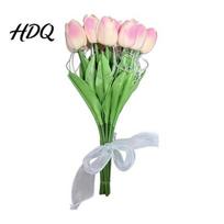 Plastic Stem Tulips Artificial Flowers LED Tulip Lights Glowing Handheld Bouquet with Soft Petals Mood Lighting Bendable Ambient Light Romantic 10pcs rožinė