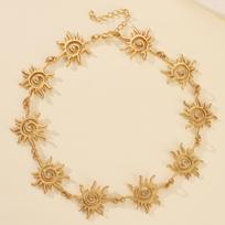 Kpop Vintage Punk Rhinestone Vortex Sun Pendant Chain Necklace for Women Men Y2K EMO 90S Aesthetic Accessories