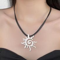 Hiphop Punk Sun Vortex Pendant Necklace for Women Men Gothic Double Layered Wax Rope Necklace Halloween Rave Jewelry Gift