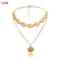 Chain Choker Golden Silver Bohemian Multilayer Shell Necklace Beach Jewelry Cowry Seashell Pendant sidabras
