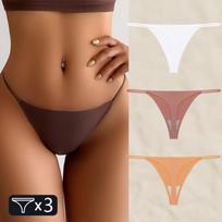 FINETOO 3PC Women Seamless Underpants Thongs Sexy Low Waist G-String Panties Female Solid Color Traceless Bikini T-back Lingerie XS&3PCS
