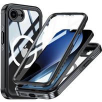 Viso korpuso apsauginis magnetinis dėklas iPhone 16e 17 Air 16 Pro Max Plus, dangtelis, ekrano apsauga, Magsafe, atsparus smūgiams, Fundas Coque iPhone 16e juoda
