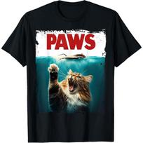 Funny Cat Cute Cat Lover Paws Cat and Mouse Parody T-Shirt for Men Women S juoda