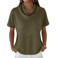 Women's Casual And Fashionable Round Neck Short Sleeved Color Top Sweater L armijos žalia spalva