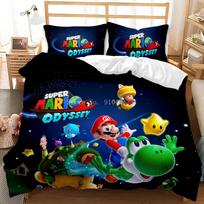 Super Mario Odyssey Bedding Set, Mario Yoshi Duvet Cover, Gamer Room Decor 135x200cm