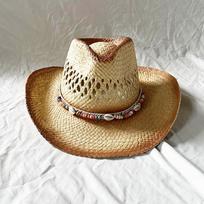 Hand Painted Gradient Straw Hat Big Brim Cowboy Hat American Spicy Girl Style Painted Hollow Sun Hats National Wind Beach Visor 56-58cm chaki