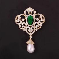 Retro Palace Style Emerald Hollow Hanging Beads for High-end Women with Luxurious Temperament Brooch 3cm*5cm