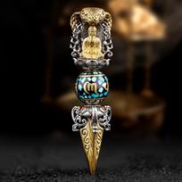 Necklace Vintage Gautama Buddha Rotating Turquoise Beads and Pestle Pendant 50CM(Necklace Size)