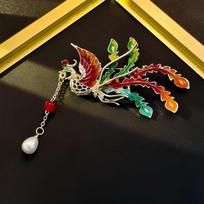 Trendy Enamel Colorful Phoenix High-end Retro Antique High-end Anti-exposure Accessory Brooch 3cm*5cm