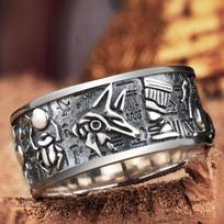 Embossed Egyptian God Horus Anubis Retro Silver Ring Trendy Men's Ring 6