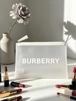 BURBERRY Matinis Skaidrus PVC Makiažo Krepšys Su Spausdintu Logotipu Nešiojamas Užtraukiamas Kosmetikos Dėklas Moterims Kelionėms Kasdieniam Laikymui balta