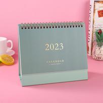 2023 Custom Printed Monthly Stand Flip Desk Calendar Cover with Clock and Photo Frame Features žalia
