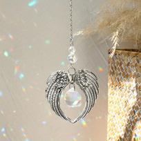 1pc Angel Wings Suncatcher Car Crystal Hanging Ornament Angel Wing Crystal Sun Catcher Garden Decoration Glass Prisms Rainbow (Silver,hanging&H:33cm) sidabras