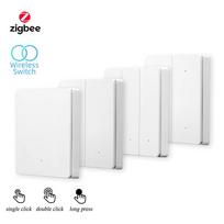 Tuya ZigBee Smart Scene Switch Wireless Free Sticker 4 Gang Push Button Remote Control Wall Light Transmitter Battery Powered (White,Eu Standard&1 Gang) balta