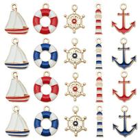 20pcs DIY Pendant Charms Nautical Series 10 Designs 2pcs Each Sailing Ship Life Buoy Ship Wheel Lighthouse Anchor Metal Craft Accessories One Size balta