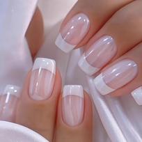 24 Pieces French Style Press On Nails Full Cover False Nail Tips with Adhesive Ready to Wear Simple Design Salon Quality Nail Art Set one size gray