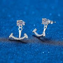 Certified Moissanite Diamond Smile Ear Cuff Jacket Stud Earrings for Woman Simple Front Back Stud Earrings 925 Silver Jewelry
