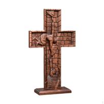 Medinis krucifiksas stovintis Išganymo kryžius katalikiškas suvenyras židinio dekorui universalus stalo 35x20.5x2.5cm