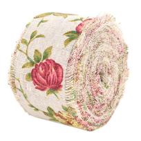 Flower Printed Burlap Ribbon Jute Belt Strap for Wedding Decor 10m