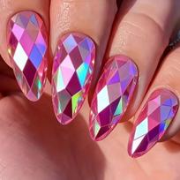 Iridescent Electroplated 3D Rhombus Almond Purple False Nails