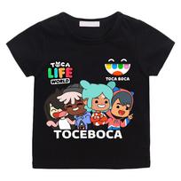 Toca Boca World Cartoon Print Streetwear T-shirts 100% Cotton Cartoon Manga Short Sleeve Boys Girls O-Neck Kids Tees Summer 100 juoda