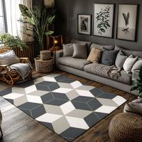 Tuniu Geometric Hexagon Grey Black Rug Non-Slip Floor Mat Living Room Bedroom Kitchen Decor 50x80cm