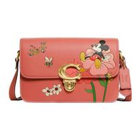 COACH Disney Collaboration Studio 25 Mickey Mouse Flower Pattern Push Lock Leather Shoulder Closure Crossbody Bag Medium Women's Coral Red raudona
