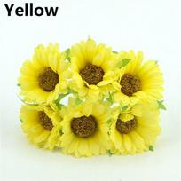 Lush 6pcs Artificial Gerbera Daisy Fake Silk Flower For Beautiful Diy Bridal Bouquets geltona