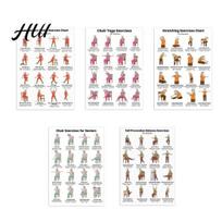 Elder Fitness Program 5Pcs Chair Balance Stretch Yoga Exercise Poster Set for Seniors Low-Impact Home Workout Plan Elderly Anti-Fall & Mobility Guide Sets