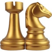 Golden Chess Bookends Set with Knight and Rook Resin Sculptures, Elegant Desk Decor for Books Display, Luxury Home Office Decor (Gold,One Size) auksas